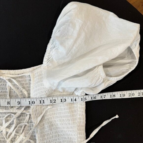 White Smocked Puff Sleeve Open Back Midi Dress - Size XL - Picture 7 of 9